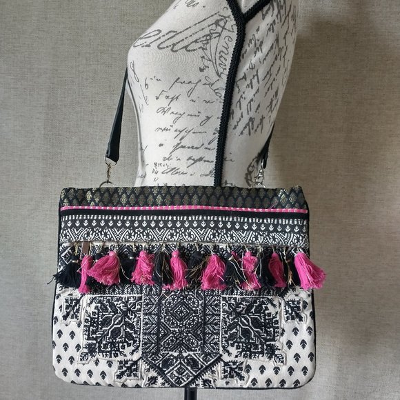 Khaadi Bag Boho Embroidered Tassel Crossbody - Picture 1 of 8